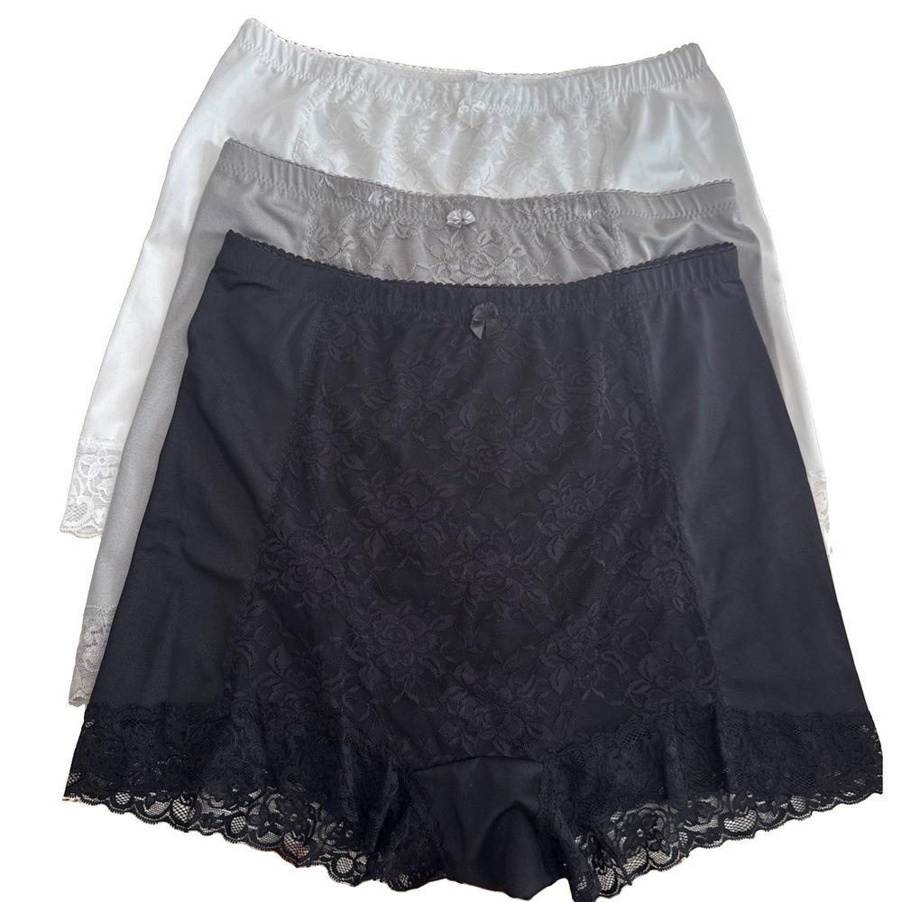 Rhonda Shear Floral Lace Smoothing Retro Pin Up Panties New 3 Gray White Black